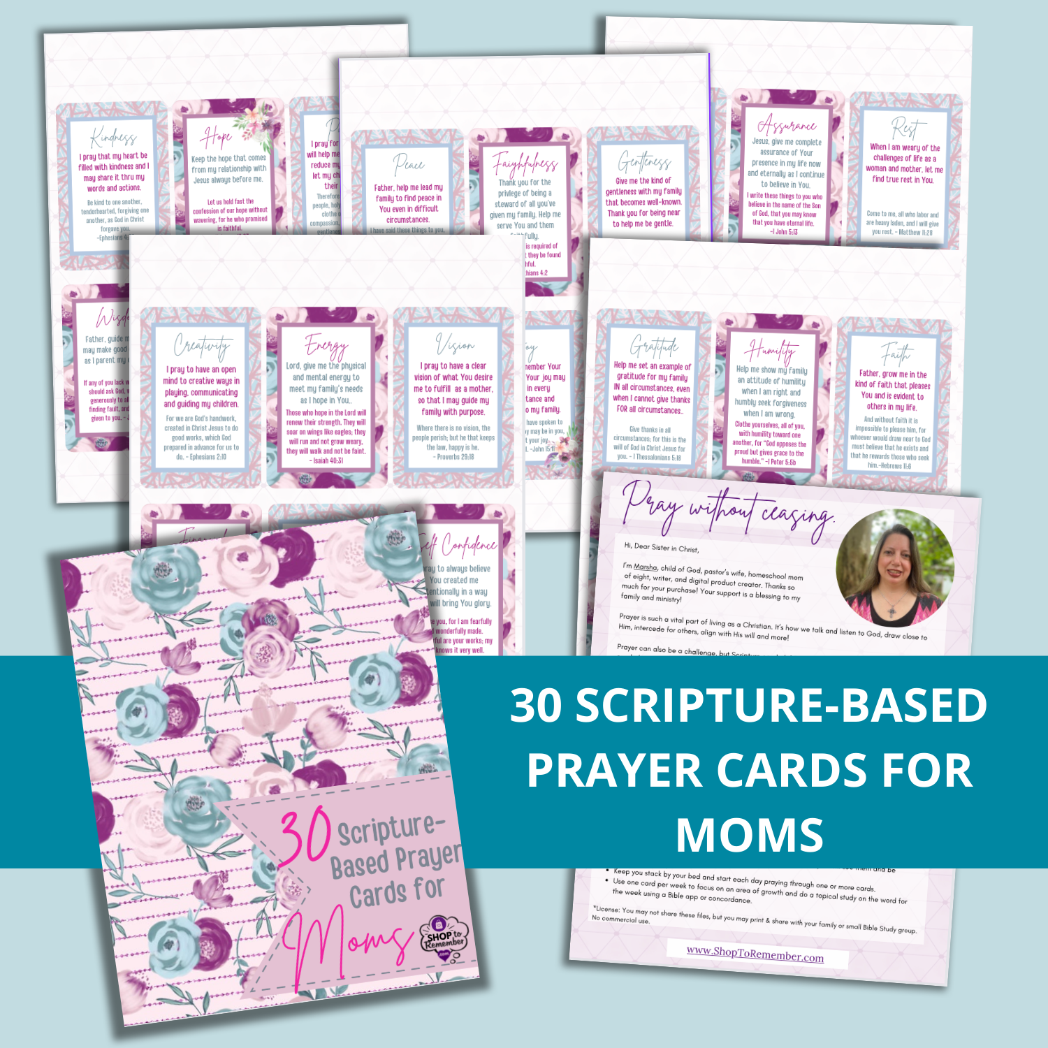 sheets of 30 scripture based prayer cards for moms